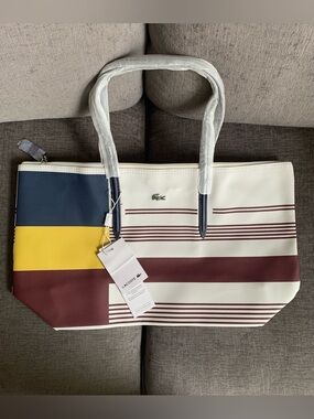 Lacoste L.12.12 Concept Tote handbag Brown strips NWT